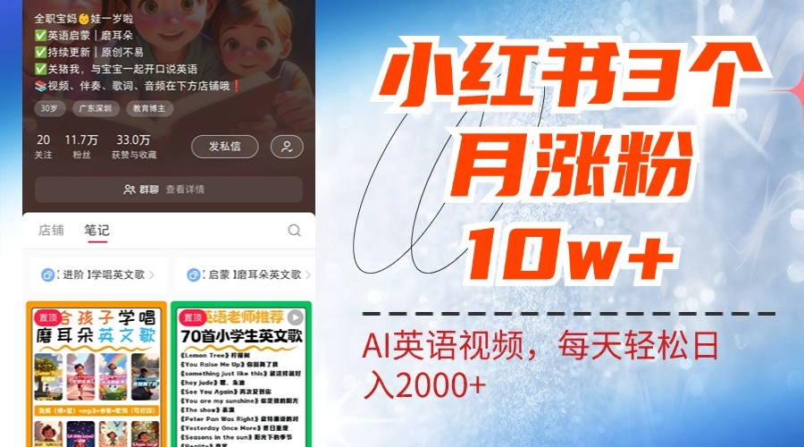 小红书三个月涨粉10W，AI英语视频0成本制作，每天轻松日入2000+-U·Muse