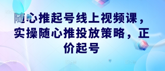 随心推起号线上视频课，实操随心推投放策略，正价起号-U·Muse