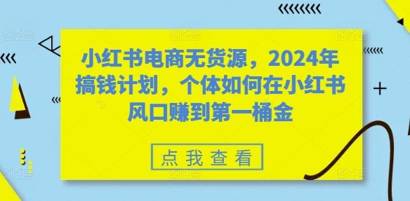小红书电商无货源，2024年搞钱计划，个体如何在小红书风口赚到第一桶金-U·Muse